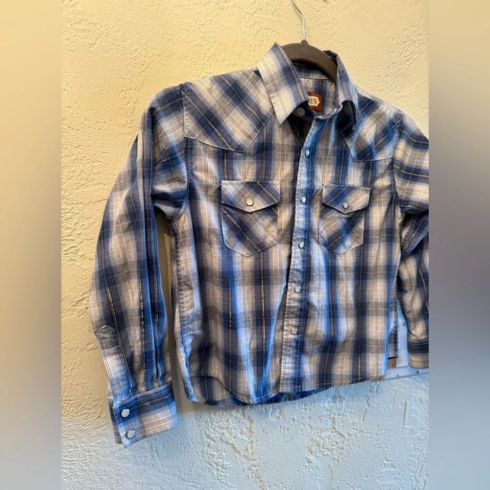 Cody James Blue Plaid Kids Western Long Sleeved Snap Front Cowboy Shirt Sz M